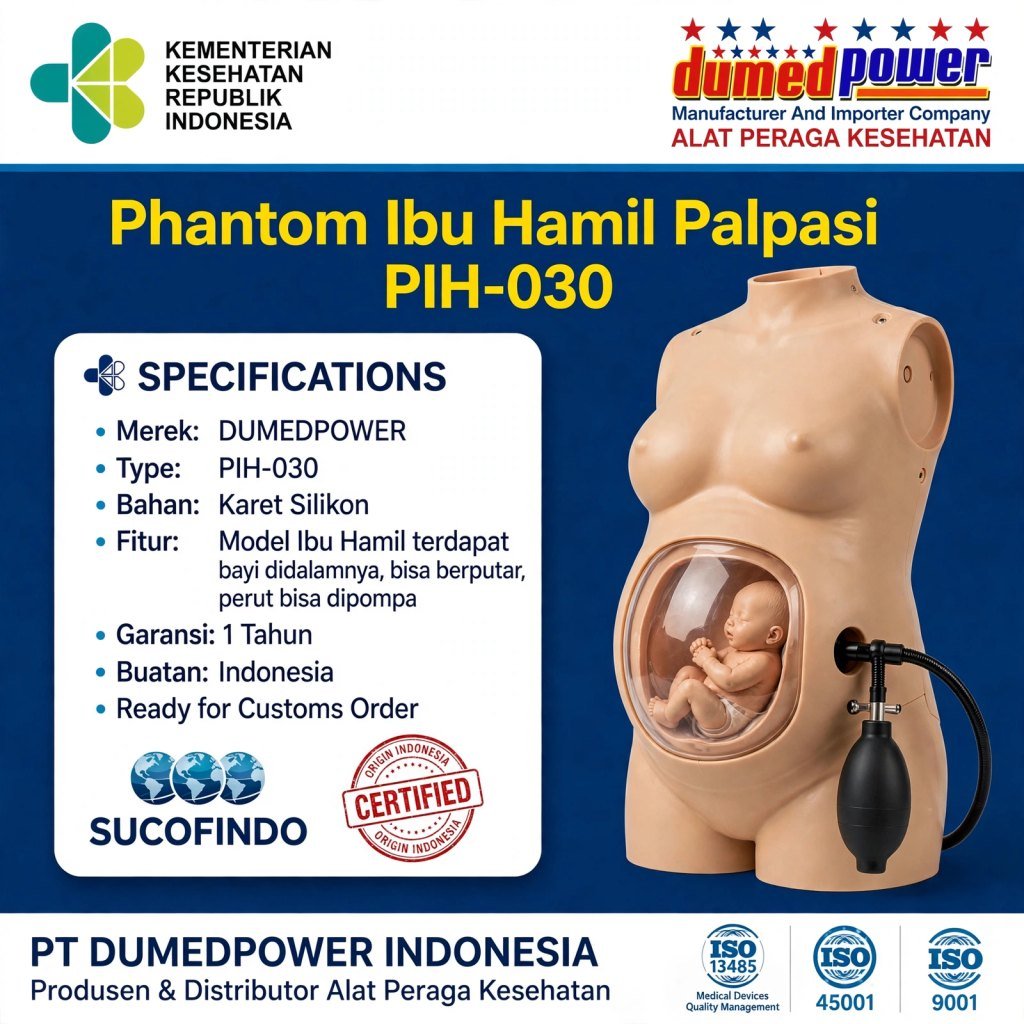 Phantom ibu hamil untuk palpasi adalah manekin simulasi yang digunakan untuk latihan pemeriksaan kehamilan, terutama palpasi Leopold, seperti menentukan posisi, letak, presentasi, dan penurunan janin.